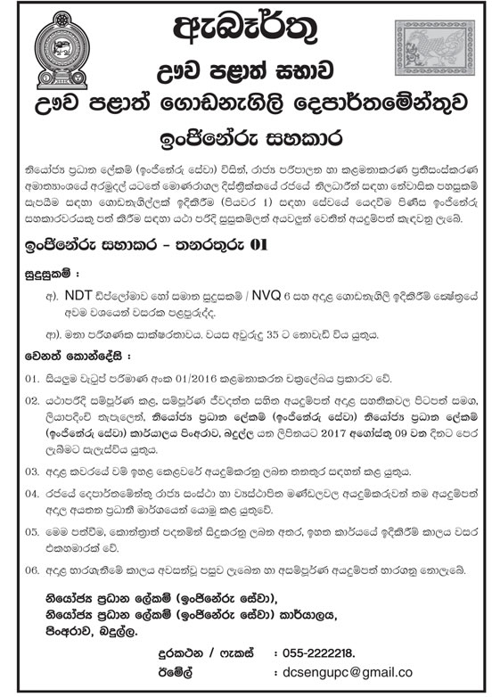 Engineering Assistant - Uva Provincial Buildings Department